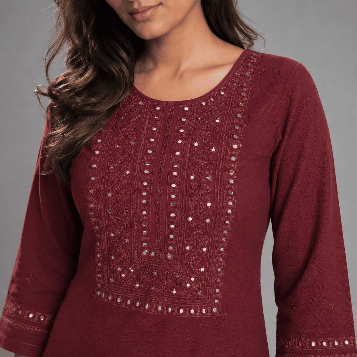Close-up of kurti embroidery detail