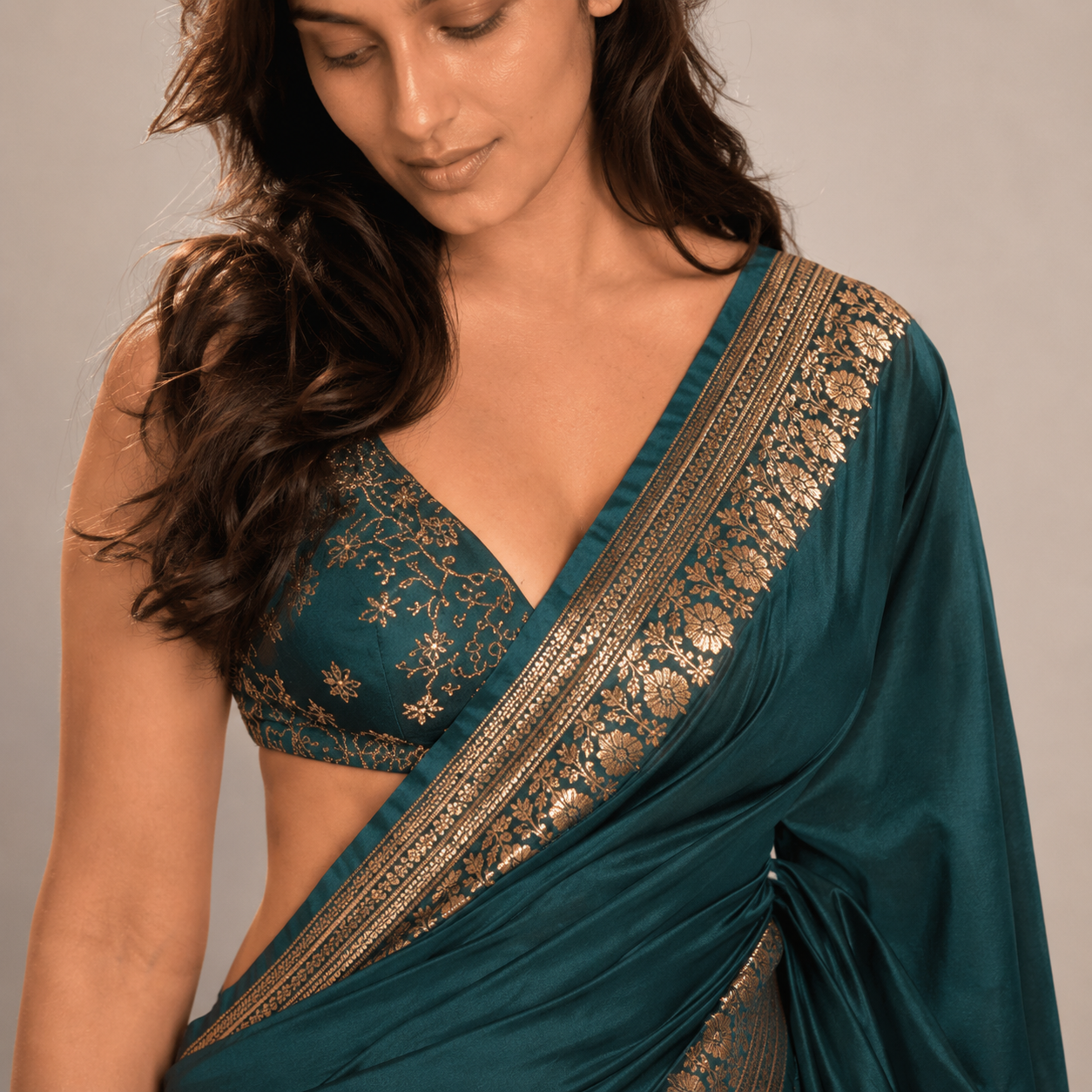 Close-up of saree zari border embroidery