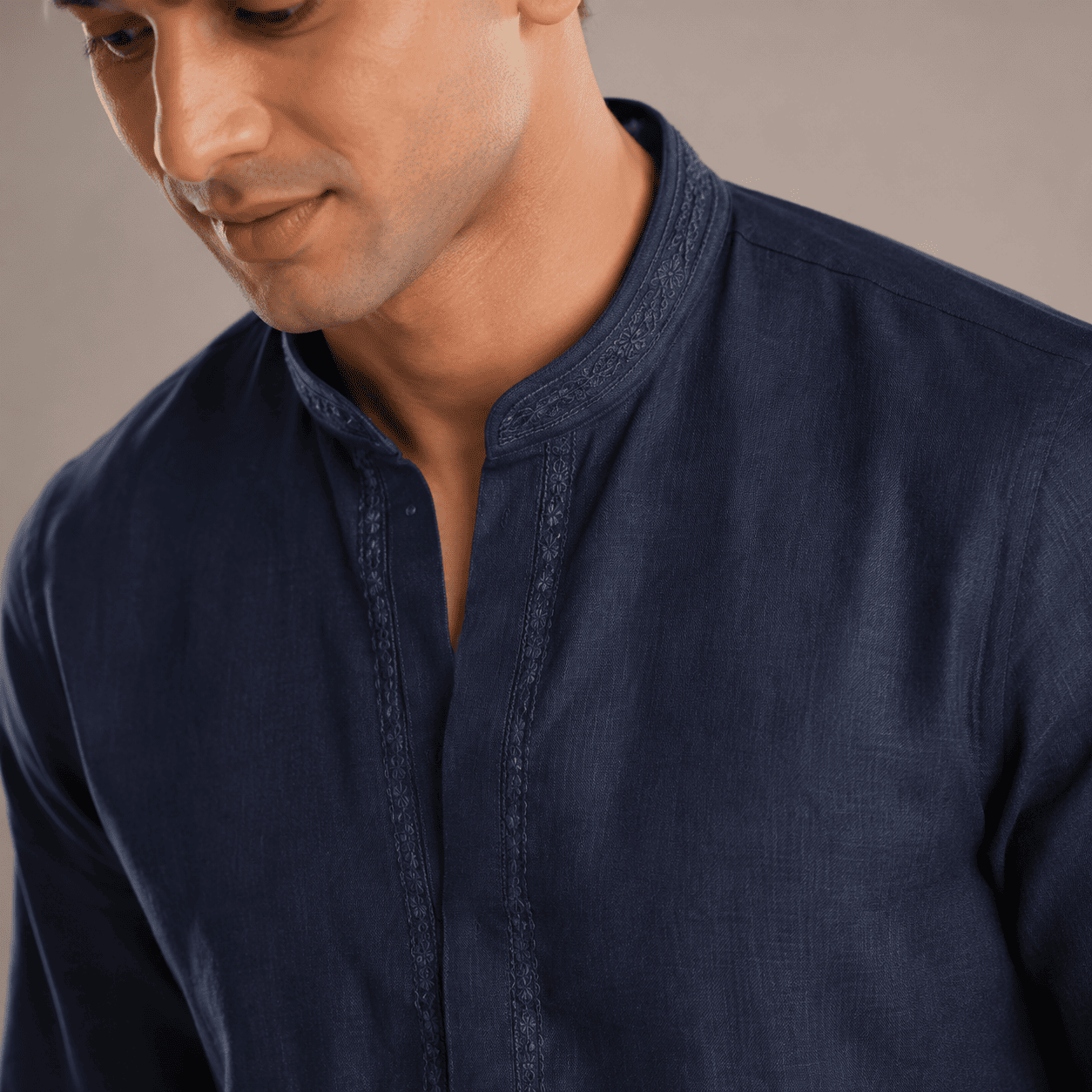 Close-up of kurta collar embroidery